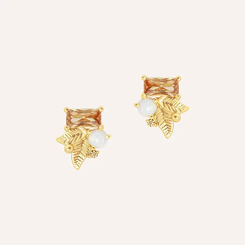 Women’s diamond drop earrings-Abundance Leaf Studs