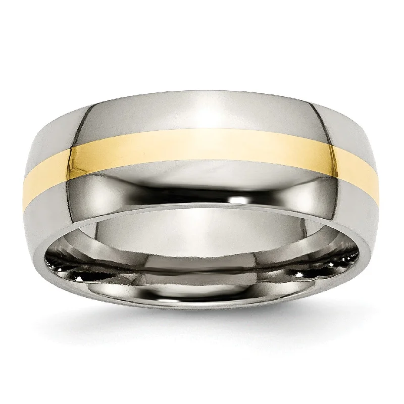 Women’s gold stackable rings-Titanium 14k Yellow Inlay 8mm Polished Band