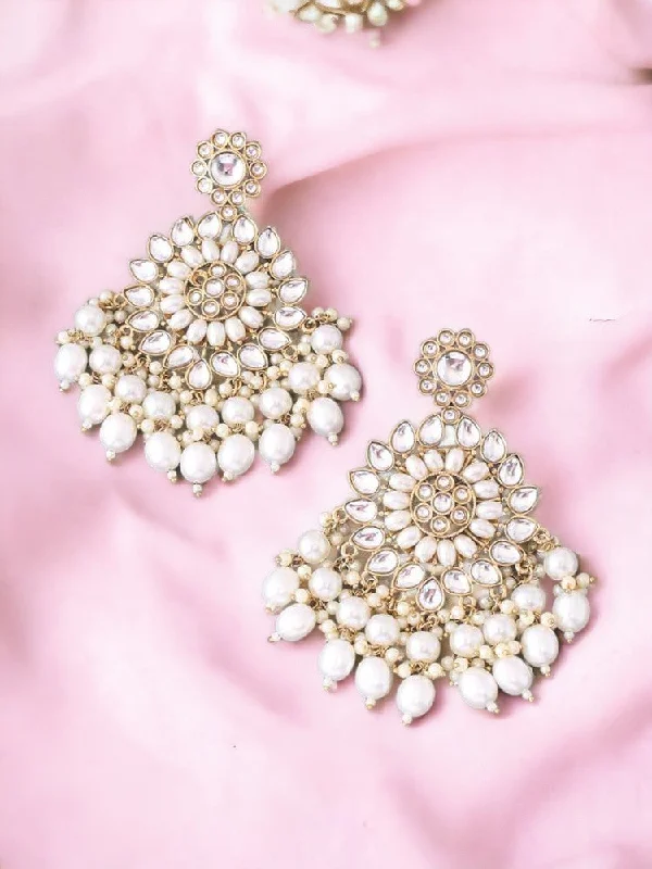 Women’s unique earrings-Ivory Triguna Chaandbalis