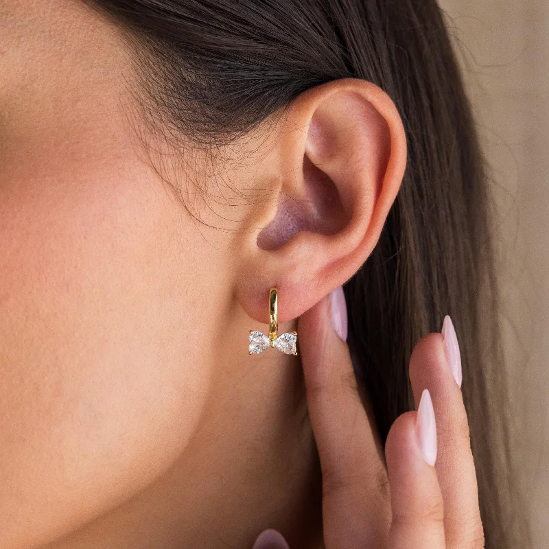 Women’s stud earrings-Diamond Bow Huggies