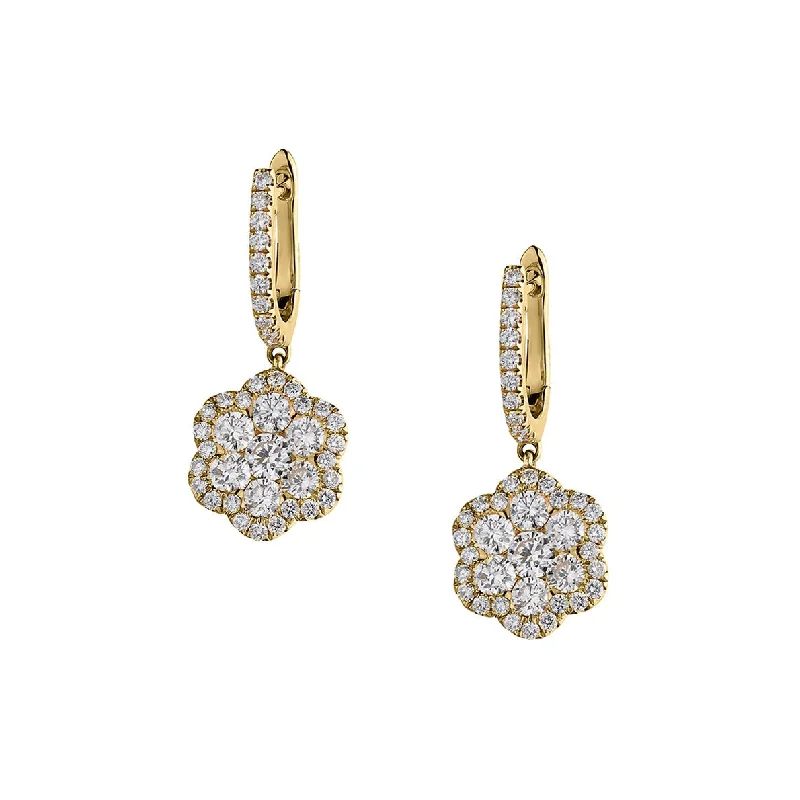 Women’s hoop earrings with diamonds-DIAMOND FLOWER DROP EARRINGS