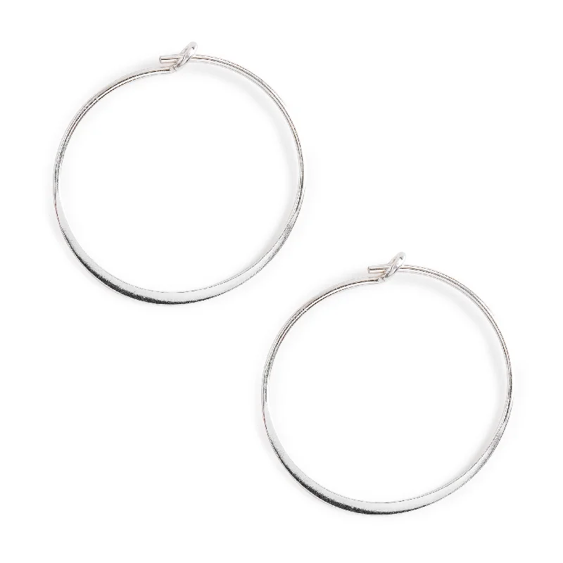 Women’s birthstone earrings-Silver Flat Hoop Earrings