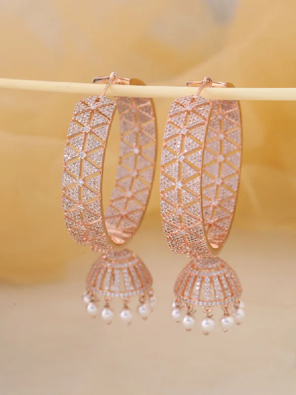 Women’s pearl earrings-Rose Gold Helia Zirconia Hoops