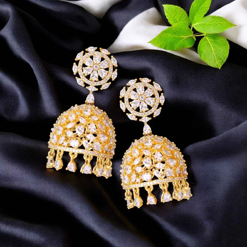 Women’s large earrings-Golden Sanah Zirconia Jhumkis