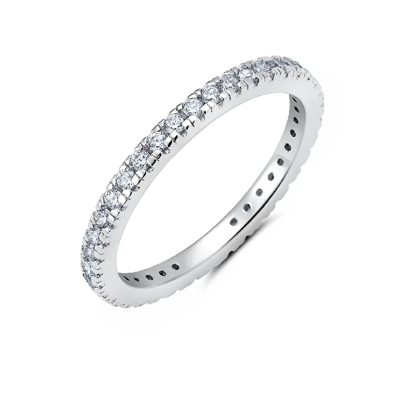 Women’s rose gold rings-Crislu Platinum Plated Sterling Silver and Cubic Zirconia Eternity Band