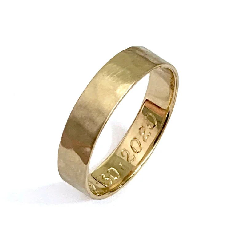 Women’s silver stacking rings-Gold Flat Hammered Band