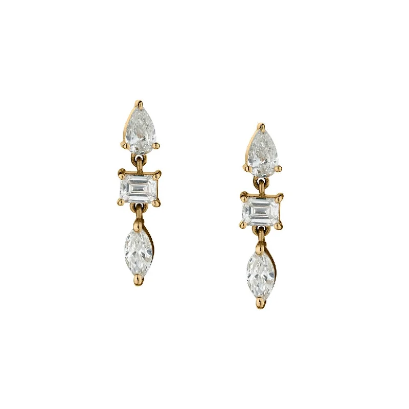 Women’s gold drop earrings-MULTI-SHAPED DIAMOND DROP EARRINGS