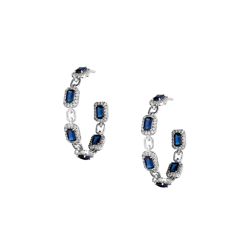 Women’s luxury diamond earrings-BLUE SAPPHIRE & DIAMOND HOOP EARRINGS