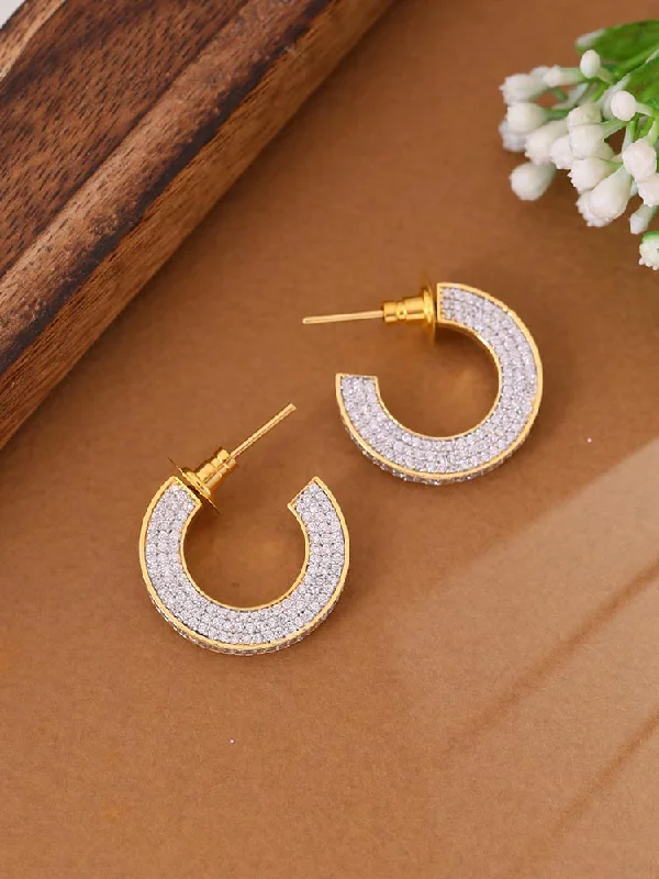 Women’s large diamond earrings-Golden Elania Zirconia Hoops