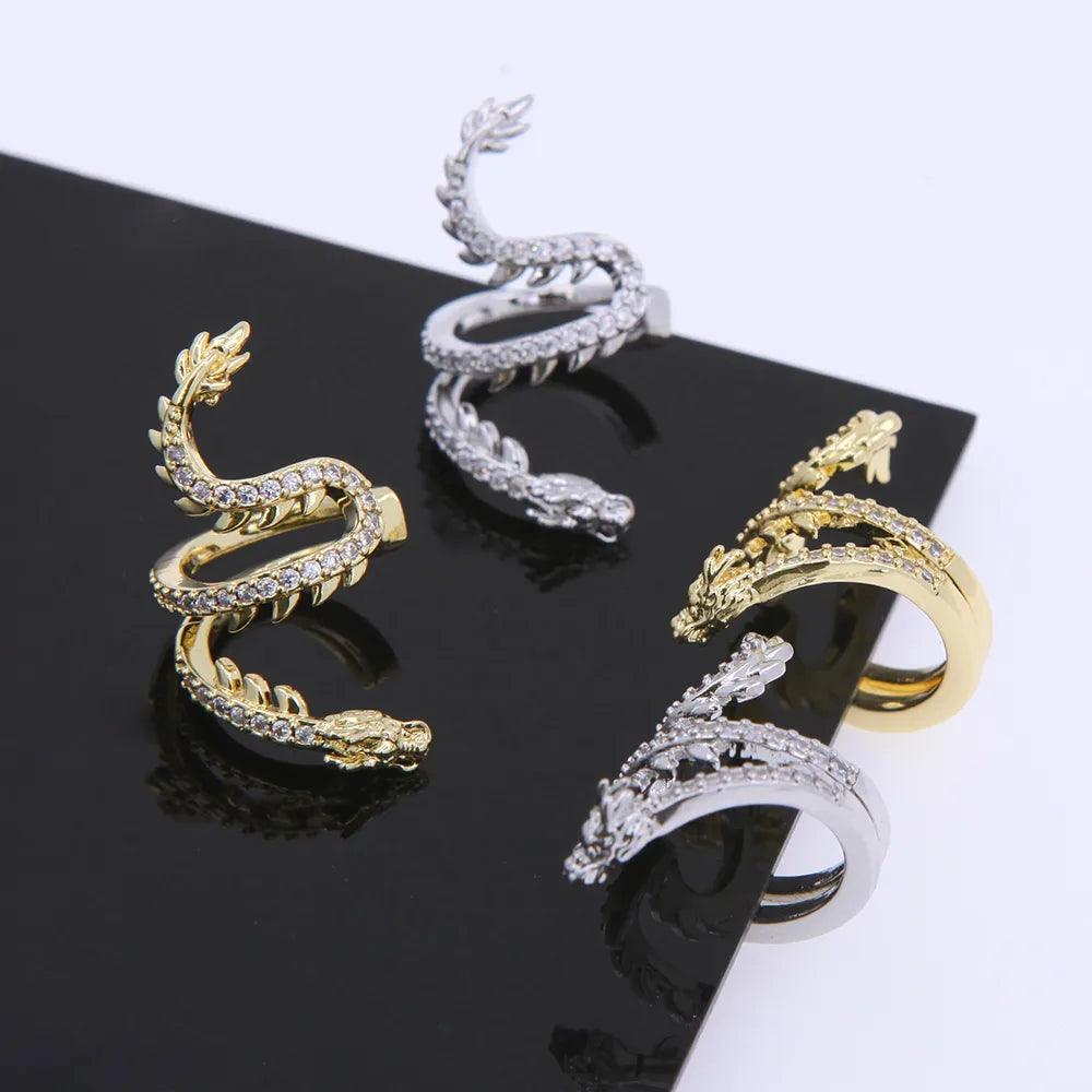 Women’s white gold earrings-1 Pair 2 Pairs Modern Style Classic Style Artistic Dragon Plating Inlay Copper Zircon 18K Gold Plated Ear Cuffs