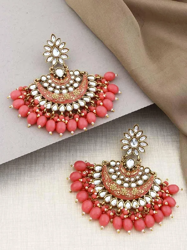 Women’s colorful gemstone earrings-Coral Ajaya Chandbalis