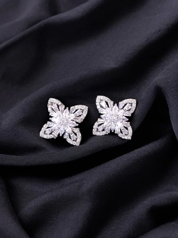 Women’s handmade earrings-Silver Kitty Zirconia Studs