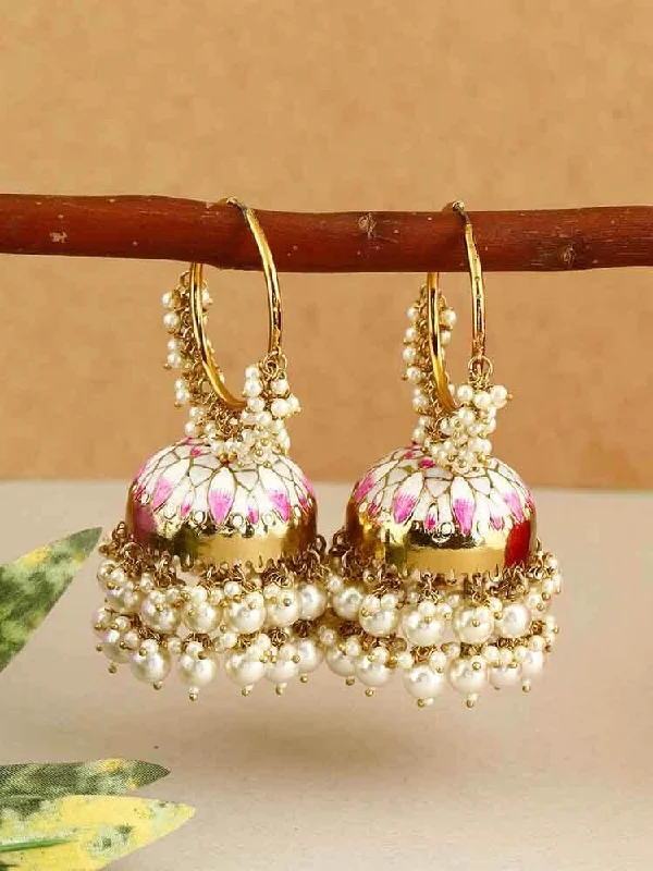 Women’s handmade earrings-Ivory Rajamani Jhumkis - EOSS