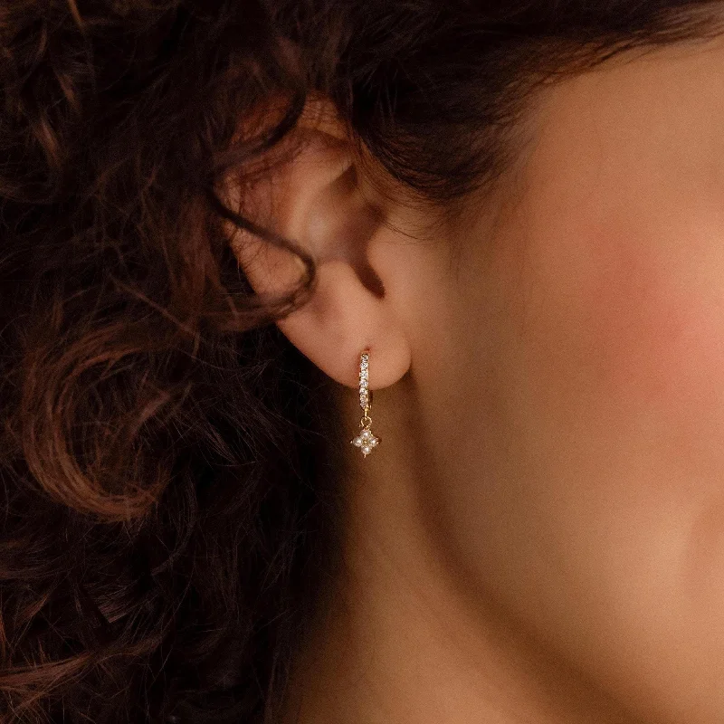 Women’s hoop earrings with diamonds-Pearl Ivy Flower Huggies