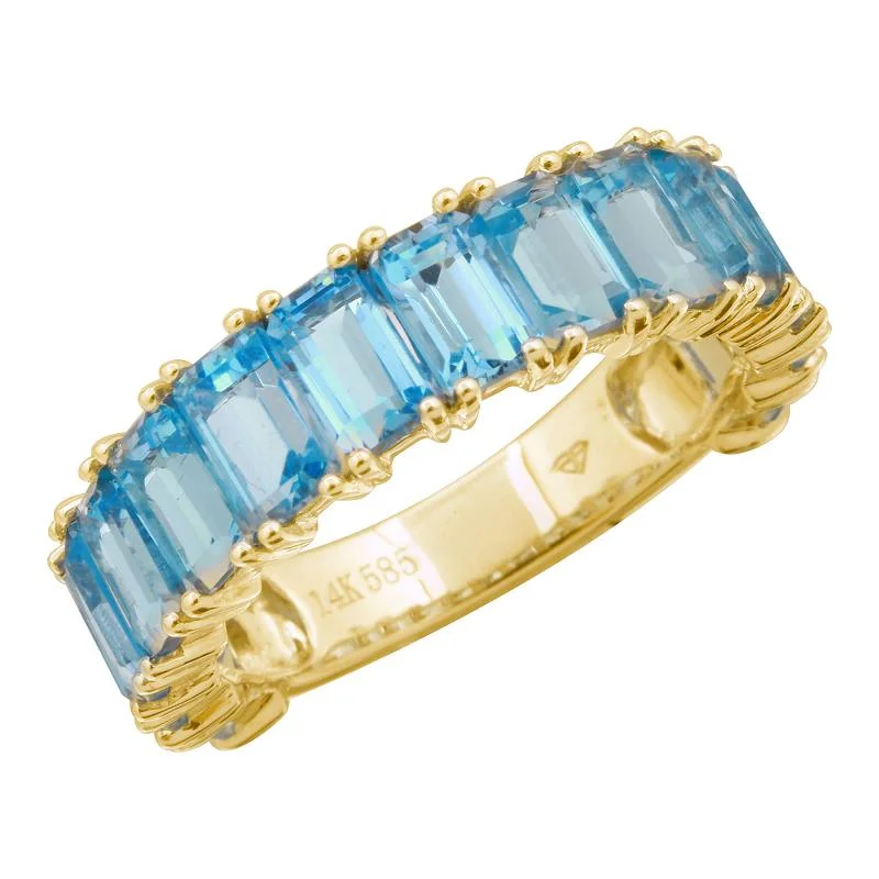 Women’s floral rings-14k Gold Emerald Cut Blue Topaz 3/4 Band