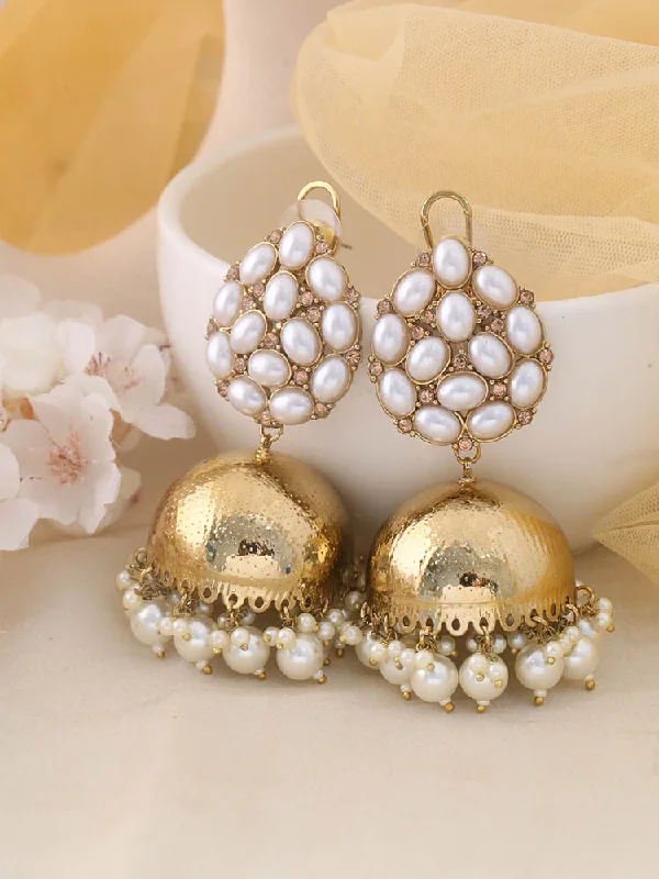 Women’s gemstone earrings-Ivory Bubble Jhumkis