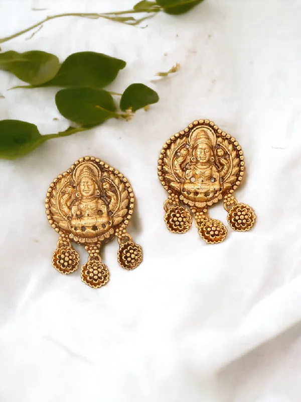 Women’s luxury diamond earrings-Golden Jwala Temple Danglers