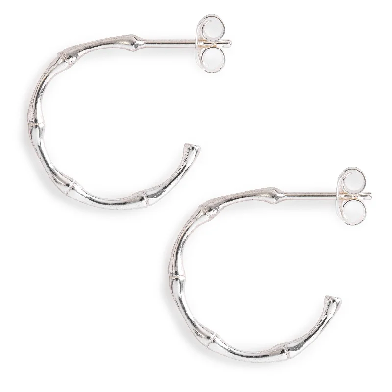 Women’s sapphire drop earrings-Silver Bamboo Hoops