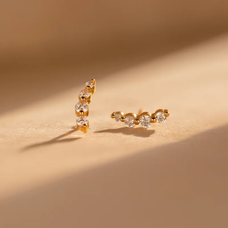 Women’s gold and silver earrings-Tiny Diamond Climbers