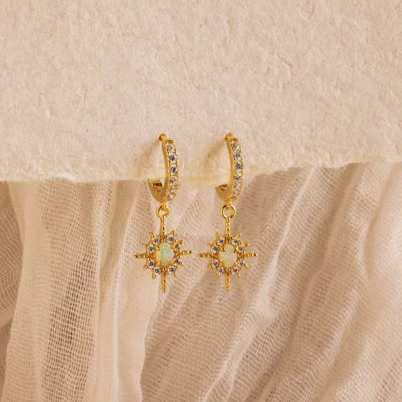 Women’s turquoise earrings-Pave Opal Star Huggies