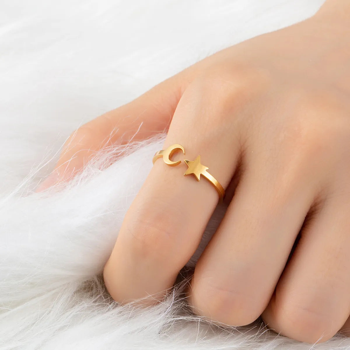 Women’s hammered rings-Fashion Star Moon Stainless Steel Open Loop Wholesale