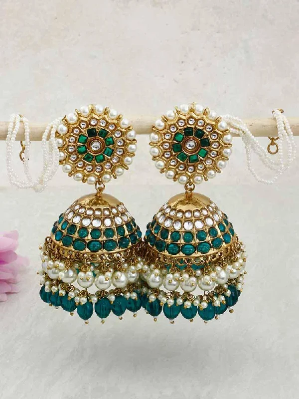 Women’s pearl and diamond earrings-Emerald Mrinali Sahara Jhumkis