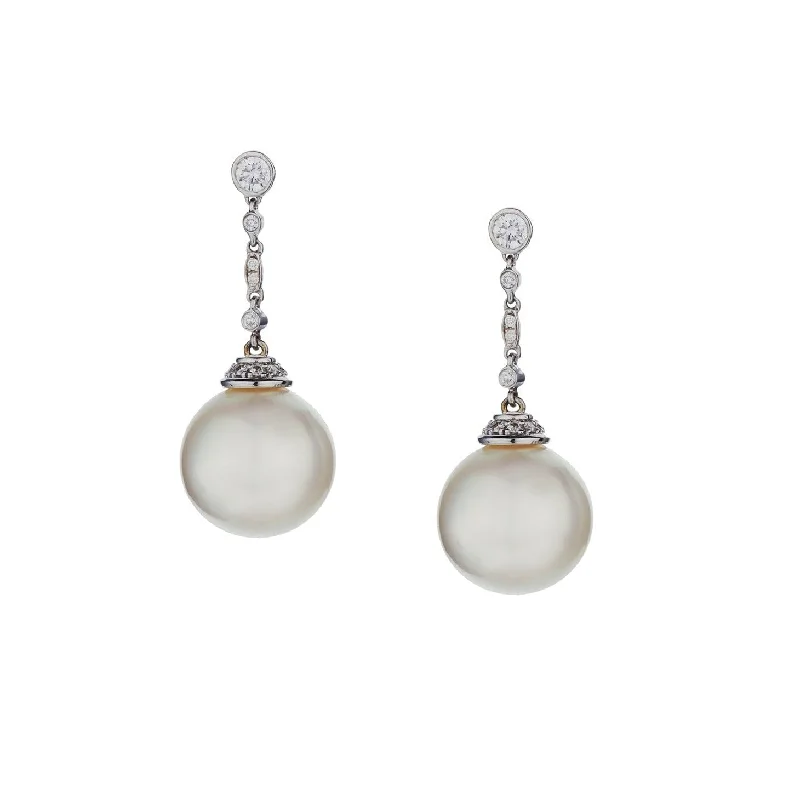 Women’s personalized stud earrings-DIAMOND PEARL DROP EARRINGS