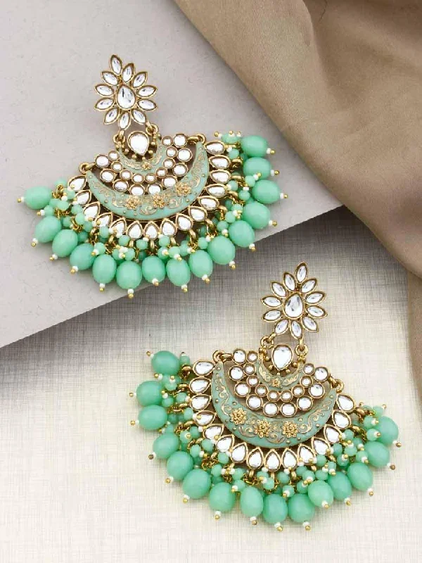 Women’s oval-shaped earrings-Mint Ajaya Chandbalis