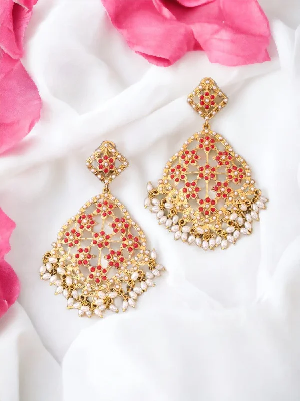 Women’s gold dangling earrings-Ruby Prakruti Ethnic Danglers