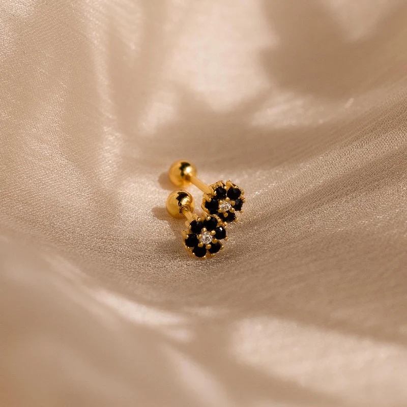 Women’s heart-shaped earrings-Onyx Flower Studs