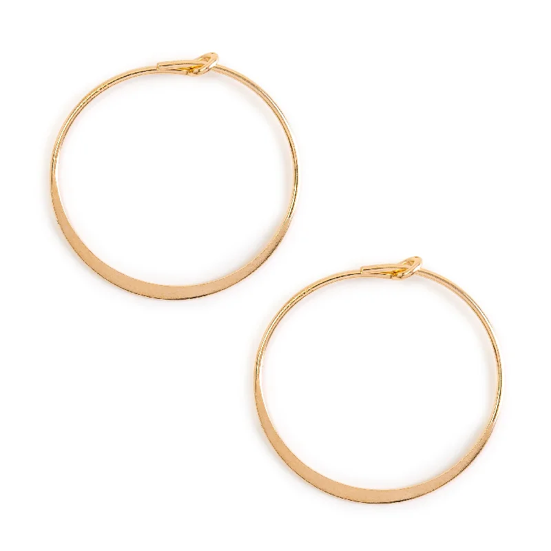 Women’s clip-on earrings-Gold Flat Hoop Earrings