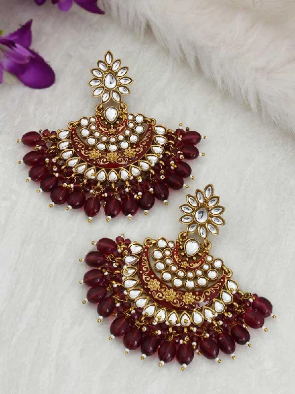 Women’s jeweled earrings-Wine Ajaya Chandbalis