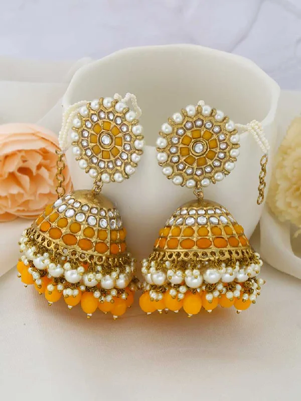 Women’s vintage gemstone earrings-Mustard Mrinali Sahara Jhumkis