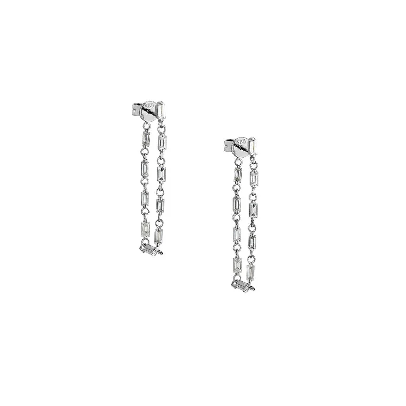 Women’s gold and silver earrings-BAGUETTE CHAIN DROP EARRINGS