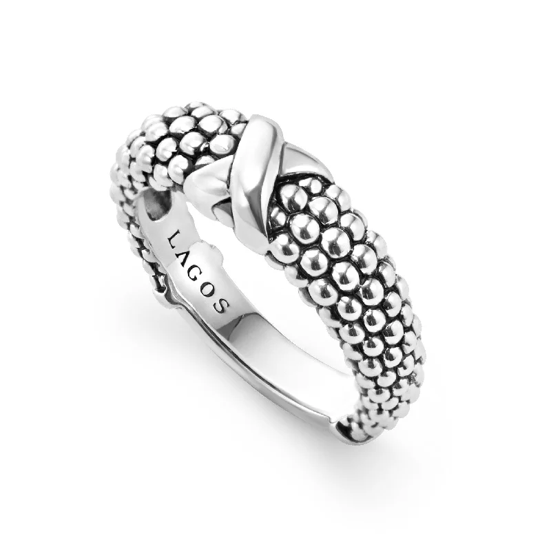 Women’s classic rings-Lagos Sterling Silver Signature Caviar Single X 6mm Band