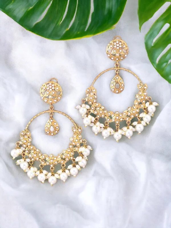 Women’s chain earrings-Ivory Darshana Ethnic Chandbalis