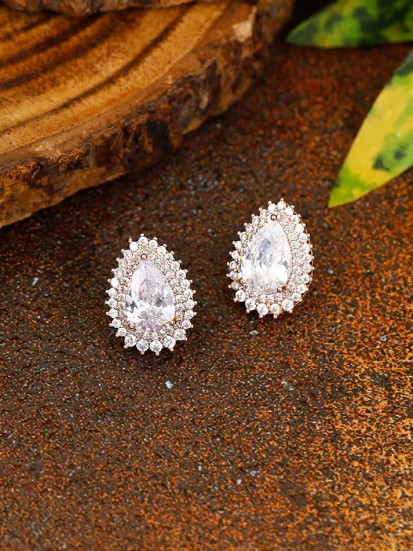 Women’s sterling silver earrings-Rose Gold Eton Zirconia Studs - EOSS