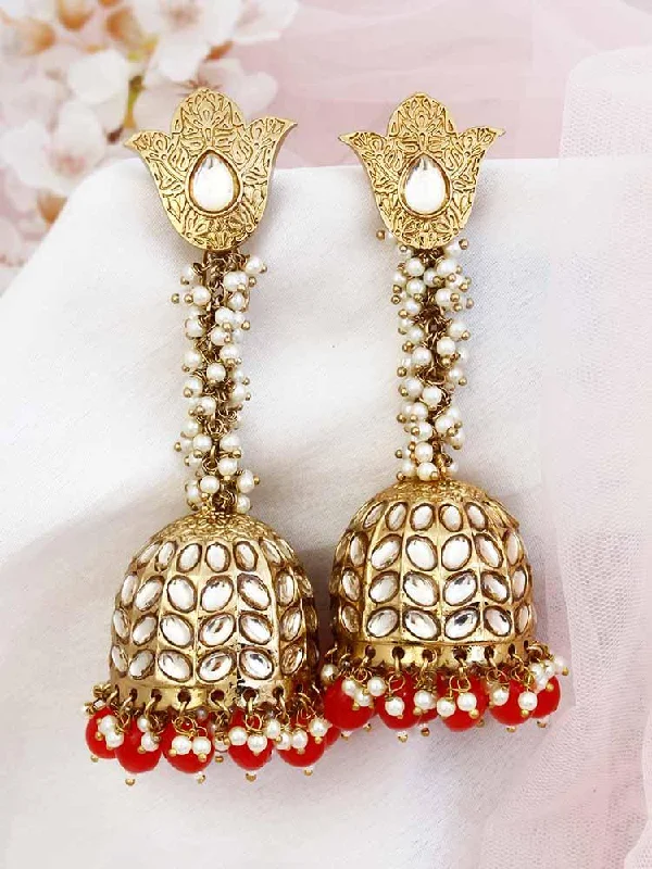 Women’s rose gold earrings-Red Rajkumari Jhumkis