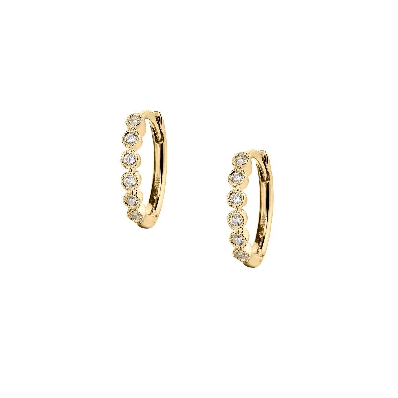 Women’s pearl drop earrings-BEZEL SET DIAMOND HUGGIE EARRINGS