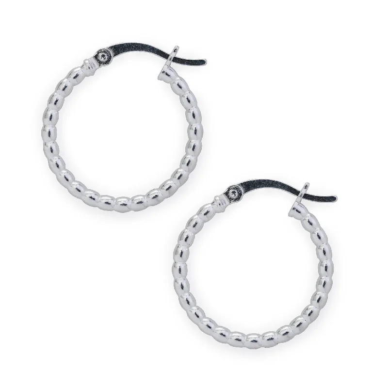 Women’s ear cuffs-Silver Beaded Hoop Earrings