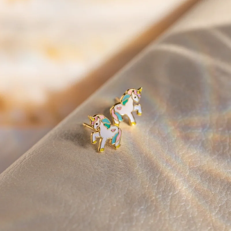 Women’s diamond drop earrings-Unicorn Studs