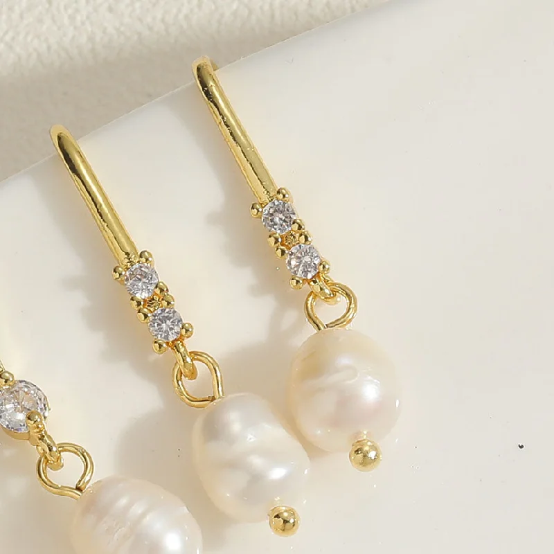 Two Zircon Fresh Water Pearl Earrings