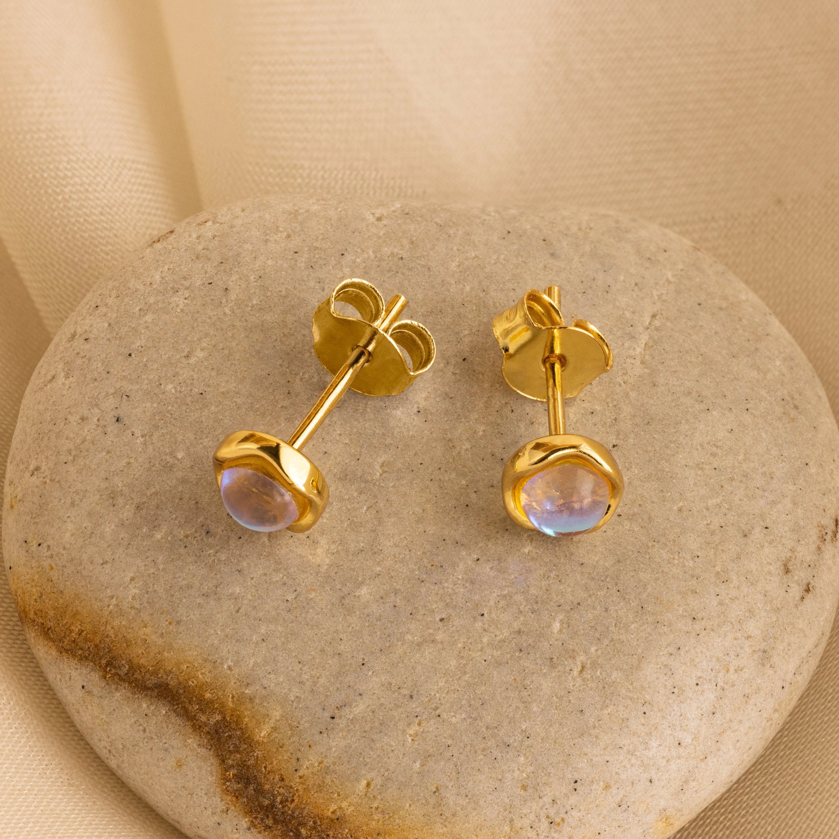 Women’s pearl stud earrings-Moonstone Studs