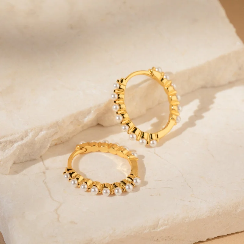 Women’s round hoop earrings-Malik Pearl Hoops