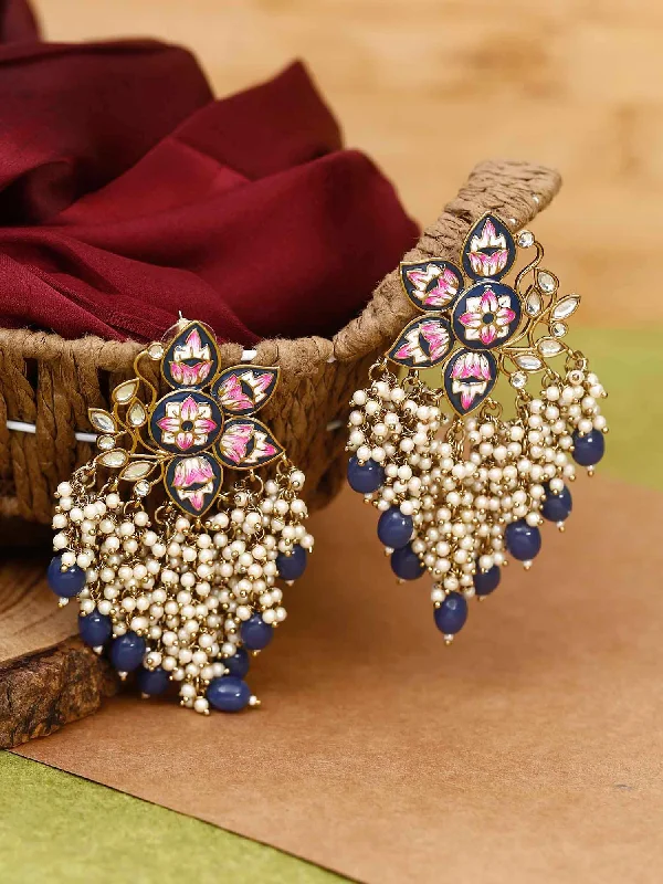 Women’s luxury gold earrings-Navy Chakrika Danglers - EOSS