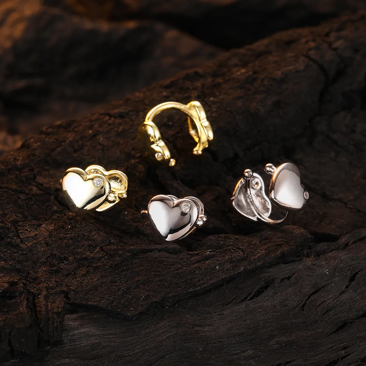 Women’s oval earrings-1 Pair Casual Heart Shape Plating Inlay Sterling Silver Zircon 24k Gold Plated White Gold Plated Ear Cuffs