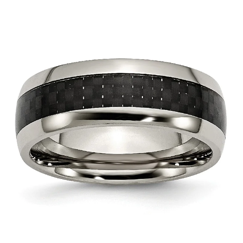 Women’s heart-shaped engagement rings-Titanium Polished w/Black Carbon Fiber Inlay 8mm Band