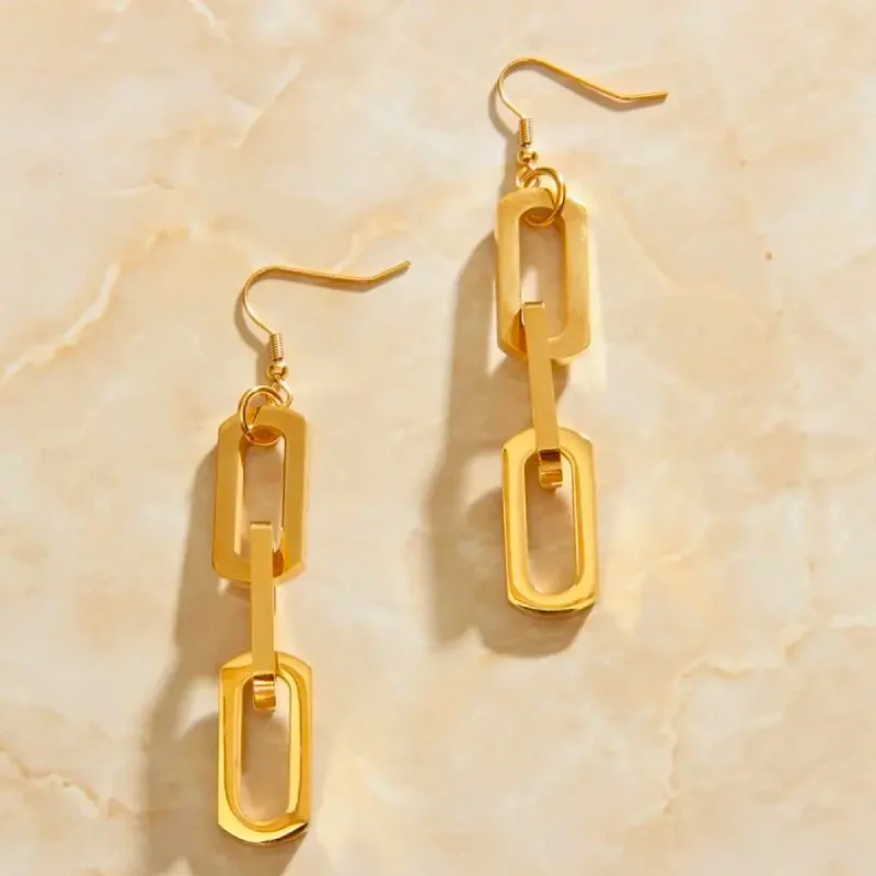 Women’s dangle earrings-Gold Link Drop Earrings