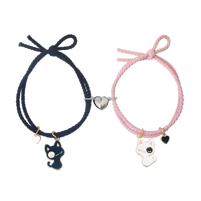 Cartoon Cat Love Magnet Black and Pink Elastic String Pairs