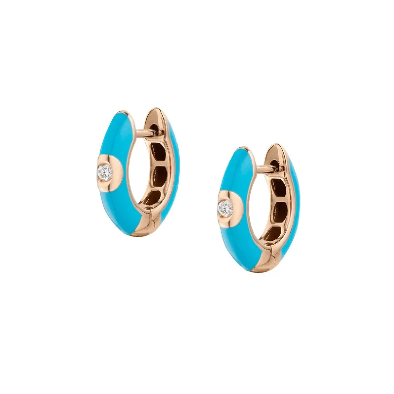 Women’s jeweled earrings-ENAMEL & DIAMOND HUGGIE EARRINGS